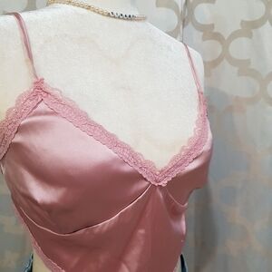 Love Tree Pink Satin Chemise with Lace Trim